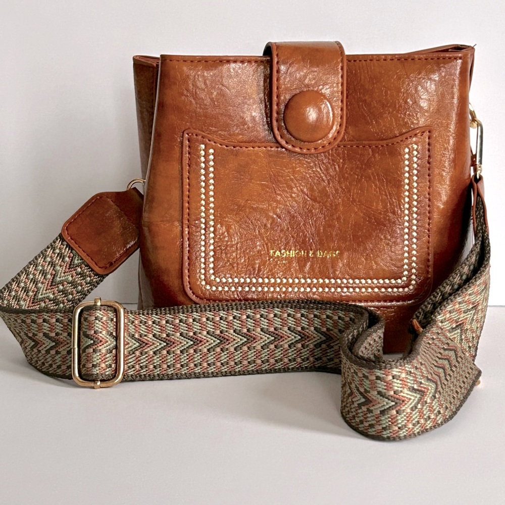 Fashion Nova Brown Crossbody Bag with Patterned Strap